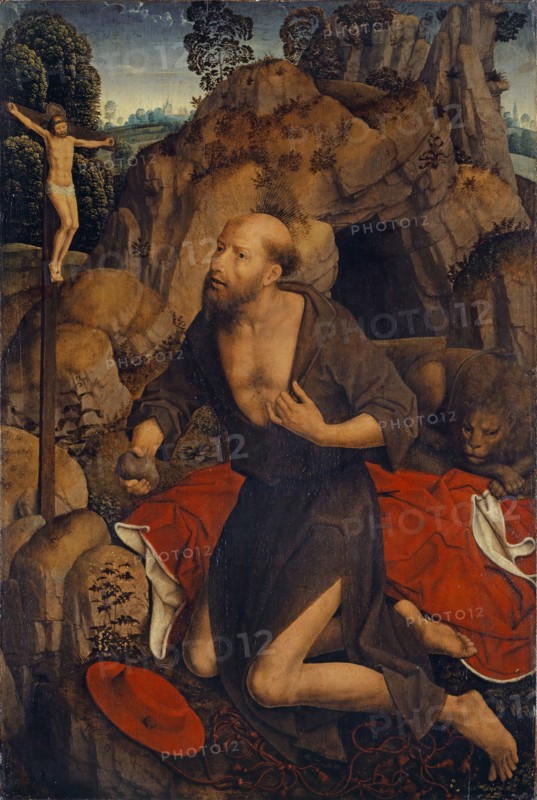The paying hl., Hieronymus, 1485/90, mixed media on oak, 87.8 x 59.1 cm (painted area 86.5 x 58 cm), not marked, Hans Memling, Seligenstadt um 1440–1494 Brügge