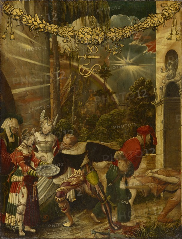 The decapitation of John the Baptist, c. 1517, oil on fir wood, 32.5 x 26 cm, monogrammed in gold below the garland: NMD [ligated] over lying dagger and bow, Niklaus Manuel gen. Deutsch, Bern um 1484–1530 Bern