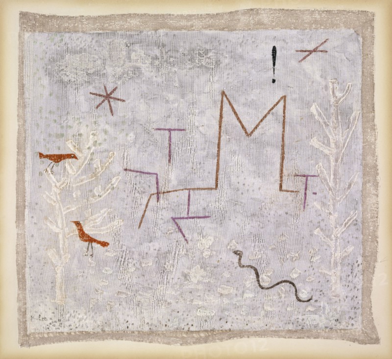Gartentor K, 1932, 75 (M 15), casein color and watercolor on gauze on paper on cardboard, 31 x 33 cm, signed lower left: Klee, Originally inscribed on the box with skirting boards: 1932 M 15 garden gate K, [The name was cut out and mounted on the reverse.], Paul Klee, Münchenbuchsee/Bern 1879–1940 Muralto b. Locarno/Tessin
