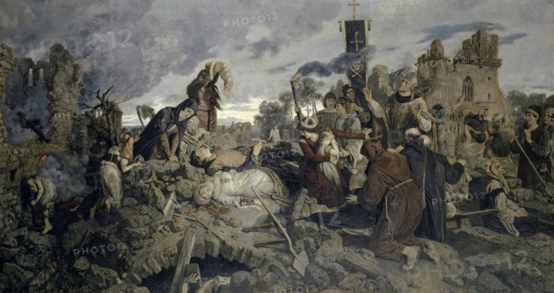 The earthquake of Basel in 1356, 1886, oil on canvas, 185.5 x 344.5 cm, FEC., E. STÜCKELBERG., 1886, Ernst Stückelberg, Basel 1831–1903 Basel