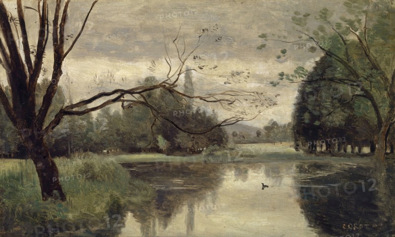 L'étang aux canards, 1855/1860, oil on canvas on paper, 24.6 x 39.7 cm, signed lower right: COROT, Jean-Baptiste Camille Corot, Paris 1796–1875 Paris