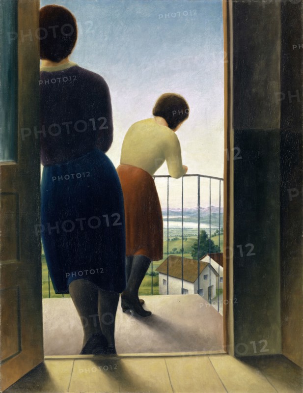 On the balcony (girl on the balcony), 1927, oil on canvas, 94 x 73 cm, signed and dated lower left: G. Schrimpf 27., Georg Schrimpf, München 1889–1938 Berlin