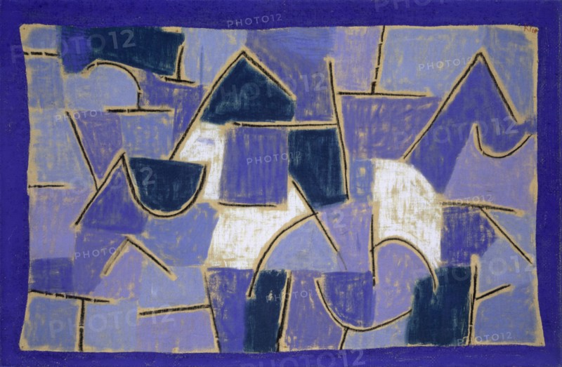 Blue Night, 1937, 208 (U 8), pastel on cotton on pastes on jute, original frame borders, 50.5 x 76.5 cm, signed on the cotton and jute top right: clover, Paul Klee, Münchenbuchsee/Bern 1879–1940 Muralto b. Locarno/Tessin