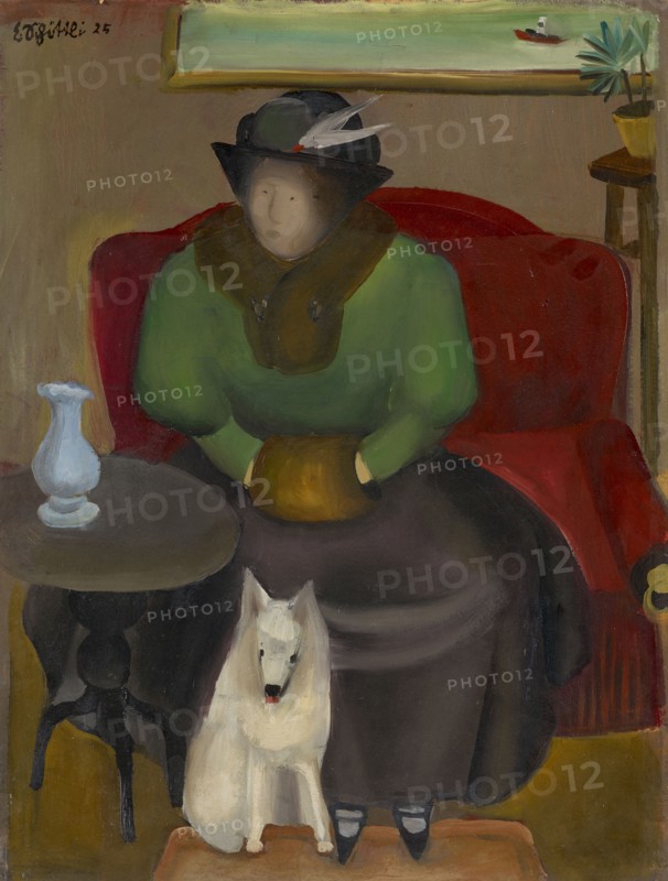Woman in Fur with Dog, 1925, oil on board, 51.5 x 38.5 cm, Signed and dated top left: E.Schöttli 25 [Kurrentschrift], Emanuel Schöttli, Basel 1895–1926 Basel