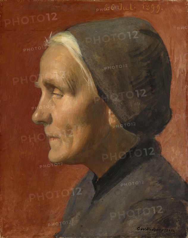 Portrait of an old woman, 1899, oil on panel, 37.5 x 30 cm, dated upper right: 20 July 1899. and signed lower right: OW Roederstein, over painted dedication top left: My Hans v., [..., ?], Ottilie Wilhelmine Roederstein, Zürich 1859–1937 Hofheim im Taunus
