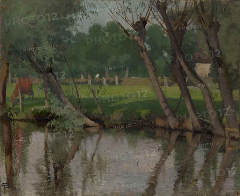 Bachufer bei Hangenbieten in Alsace, 1870-1871, oil on canvas, 31 x 38 cm, monogrammed lower left: TP [ligated], Theophil Preiswerk, Basel 1846–1919 Basel