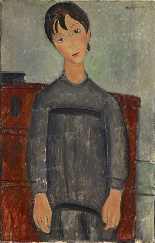 Girl in black apron, 1918, oil on canvas, 92.5 x 60.5 cm, Signed upper right: modigliani, Amedeo Modigliani, Livorno 1884–1920 Paris