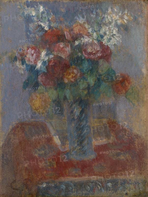 Bouquet de fleurs, around 1900, oil on silk on canvas, 18 x 14.1 cm, monogrammed lower left: C.P., [, Retouched, ], Camille Pissarro, Charlotte Amalie, St.Thomas/Danish Virgin Island 1830–1903 Paris