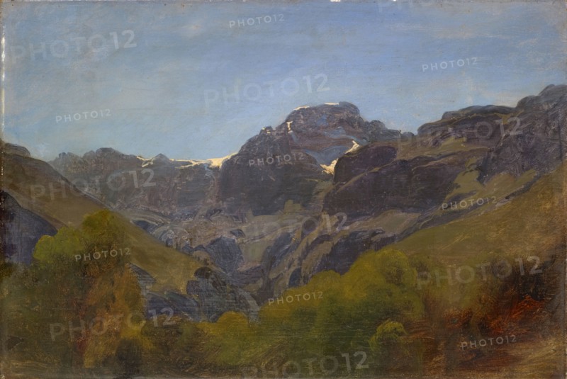 Glarus mountain landscape with Rüchigrat and Bös Fulen, oil on canvas, 39.5 x 58 cm, Johann Rudolf Koller, Zürich 1828–1905 Zürich