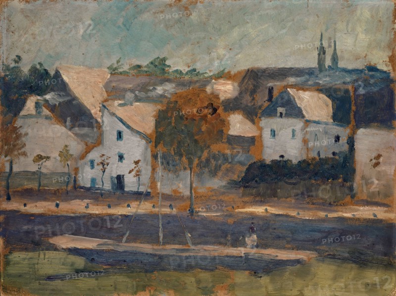 Small town on canal, oil on cardboard, 26 x 34.5 cm, Ernst Schiess, Basel 1872–1919 Valencia