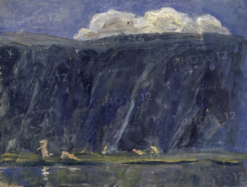 Mountain lake with naked figures, oil on cardboard, 26 x 34.5 cm, Ernst Schiess, Basel 1872–1919 Valencia