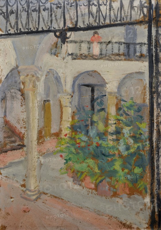 Arcade courtyard of a spanish house, oil on board, 36 x 25.5 cm, Ernst Schiess, Basel 1872–1919 Valencia