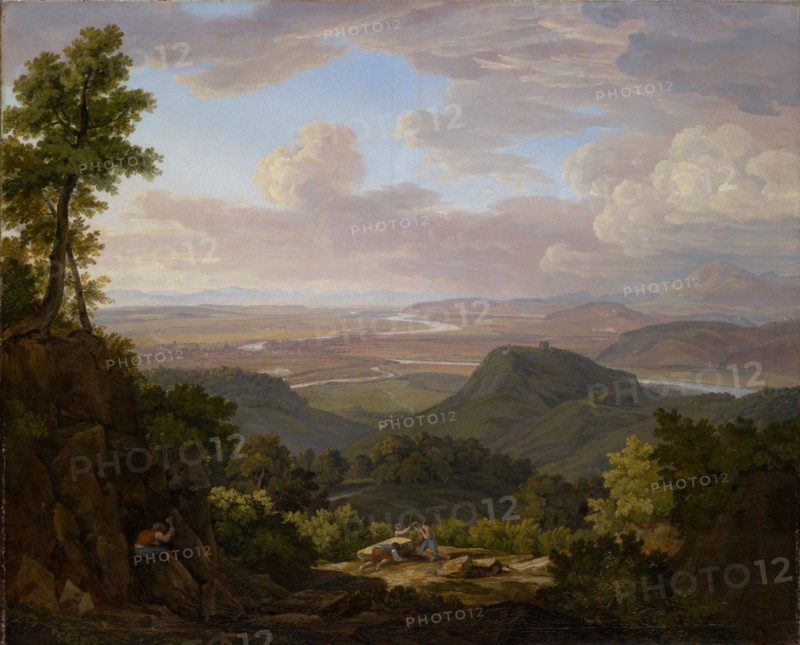 View from the Muttenzer quarry on Basel and the Rhine plain, 1807/1809, oil on canvas, 77.5 x 95 cm, signed lower middle [on a stone]: Miville, Jakob Christoph Miville, Basel 1786–1836 Basel