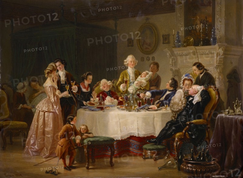 The baptism festival, 1864, oil on panel, 34 x 45 cm, signed and dated lower left: Geÿer., 1864th, Johann Geyer, Augsburg 1807–1875 Augsburg