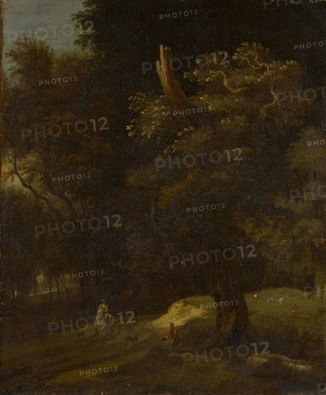 Rider in the Forest, oil on canvas, 45 x 37.5 cm, unsigned, Jan Vermeer van Haarlem d. Ä., Haarlem 1628–1691 Haarlem