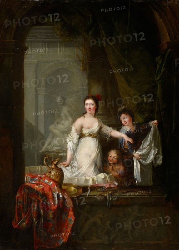 Lady in the bath with cupid boys, oil on panel, 38 x 34.5 cm, unsigned, Robert Tournières, Caen 1667–1752 Caen