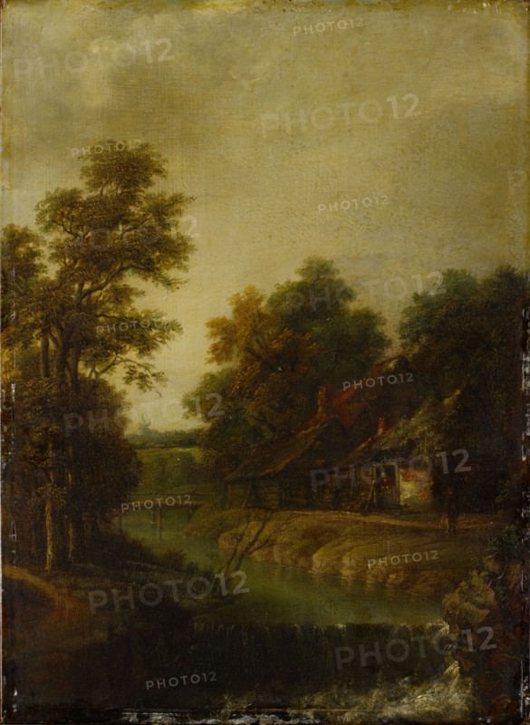 Farmhouses on a river with a water level, oil on oak wood, 48 x 35 cm, not marked, Cornelis Gerritsz. Decker, ? um 1620–1678 Haarlem