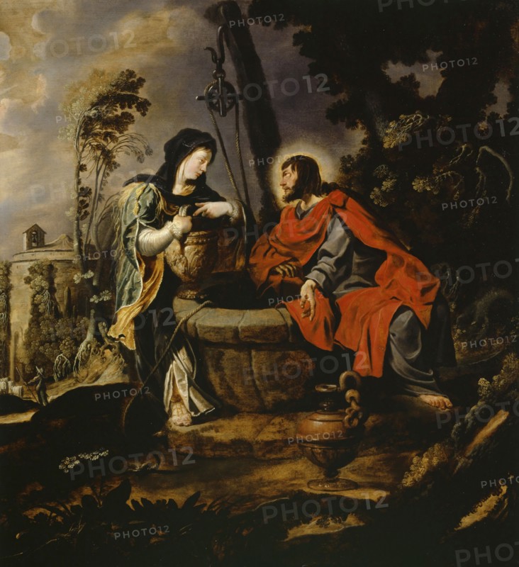 Christ and the Samaritan Woman, oil on oak, 73.5 x 67.5 cm, unsigned, Simon de Vos, Antwerpen 1603–1676 Antwerpen
