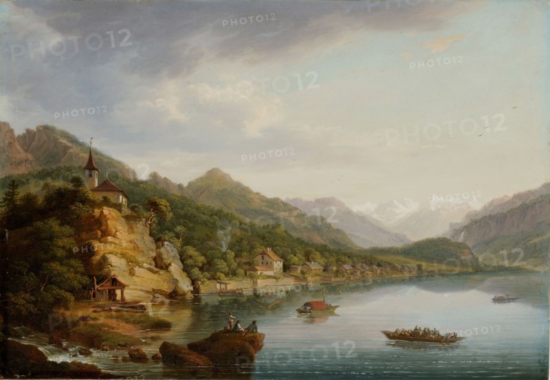 Brienz and Lake Brienz, 1769, oil on linden wood, 25.6 x 36.8 cm, on the back of the panel: Le Village et le Lac de Brientz., peint par J. L. Aberli 1769, Johann Ludwig Aberli, Winterthur 1723–1786 Bern
