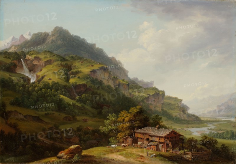 The Oberhaslital, 1769, oil on lime wood, 26 x 37 cm, On the back of the panel: La Vallée Oberhasli dans le Canton de Berne., peinte par J. L. Aberli 1769, Johann Ludwig Aberli, Winterthur 1723–1786 Bern
