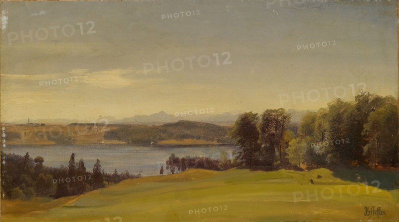 The Starnbergersee near Pöcking, 1840, oil on paper, on board, 21 x 37.5 cm, not marked, Johann Gottfried Steffan, Wädenswil 1815–1905 München