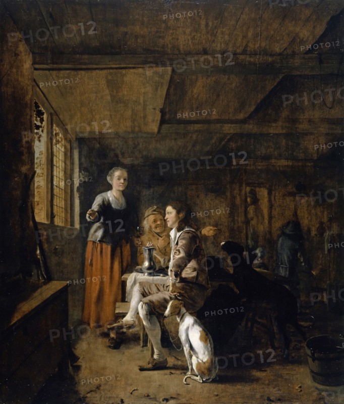 Hunter in the Tavern, c. 1650, oil on oak, 72 x 61.5 cm, unsigned, Ludolph de Jongh, Overschie 1616–1679 Hillegersberg b. Rotterdam
