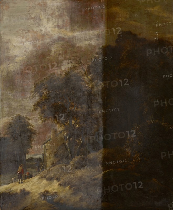 Landscape with trees and staffage, oil on oak wood, 64 x 52.5 cm, not specified, Niederländischer Meister, 17. Jh.