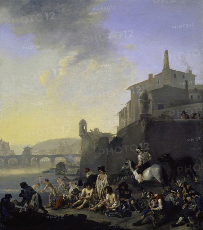 Bathing Gypsies at an Italian Town, around 1650, oil on canvas, 82 x 72.4 cm, signed lower right: lingelbach, Johannes Lingelbach, Frankfurt a. M. 1622–1674 Amsterdam