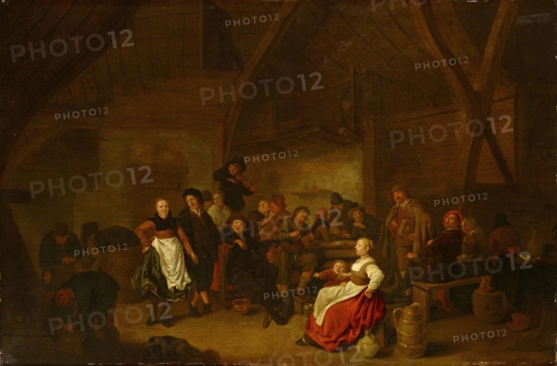 Tavern scene, oil on oak wood, 61.5 x 92.5 cm, Signed on the table frame below the plate: J Molenaer [JM ligated]., Jan Miense Molenaer, Haarlem um 1610–1668 Haarlem