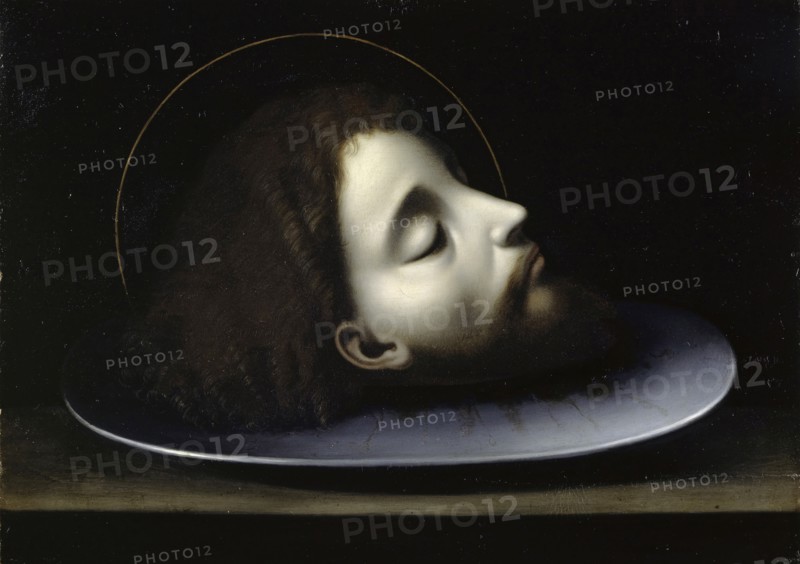 Head of John the Baptist, c. 1520, oil on panel, 31.6 x 44.2 cm, unsigned, Andrea Solario, (Alte Kopie nach / old copy after), um 1460–1525 Mailand