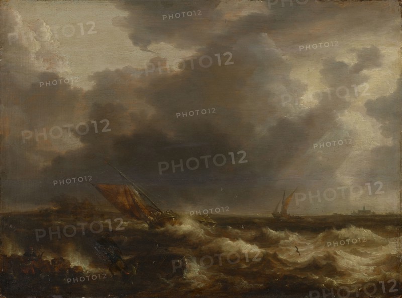 Stormy Sea, oil on oak, 39.5 x 52 cm, monogrammed on the rock bottom left: B • P, Bonaventura Peeters (1), Antwerpen 1614–1652 Hoboken