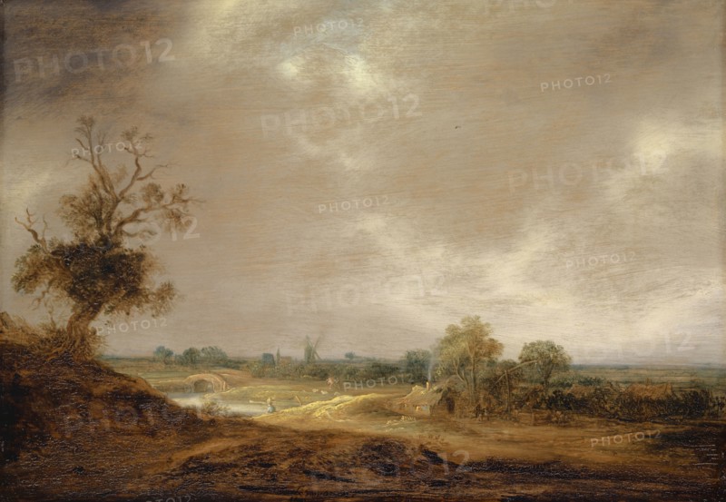 Landscape with watercourse and homestead, 1641, oil on oak, 28.5 x 41 cm, signed and dated lower center: Isaak.van.Ostade.1641, Isaac van Ostade, Haarlem 1621–1649 Haarlem