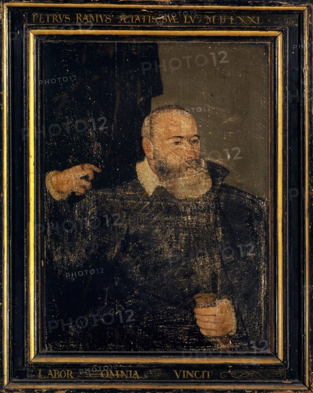 Portrait of Peter Ramus, 1571, oil on panel, 58 x 43 cm, not specified., On the probably original frame dated and inscribed above: PETRVS RAMVS AETATIS SVAE LV MDLXXI, bottom: LABORATORY OMNIA VINCIT, Französischer Meister, 16. Jh., (?)