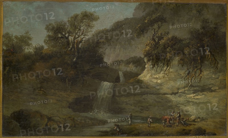 Landscape with waterfall, 1789, oil on walnut, 12.5 x 20.5 cm, not marked, Johann Heinrich Wüest, Zürich 1741–1821 Zürich