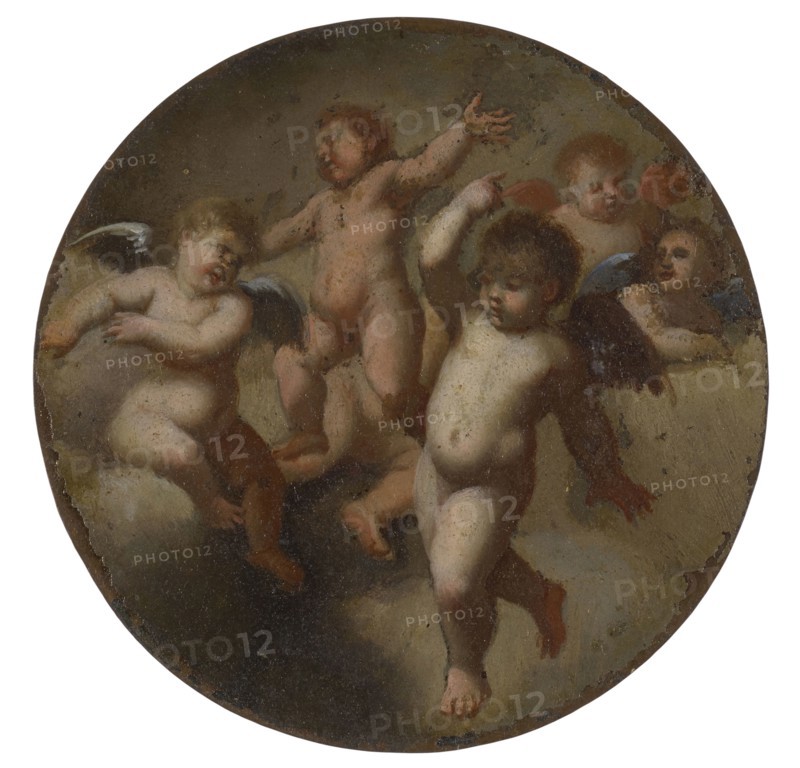 Putti in clouds, oil on copper, diameter: 9 cm, unsigned, Italienischer Meister, 18. Jh.