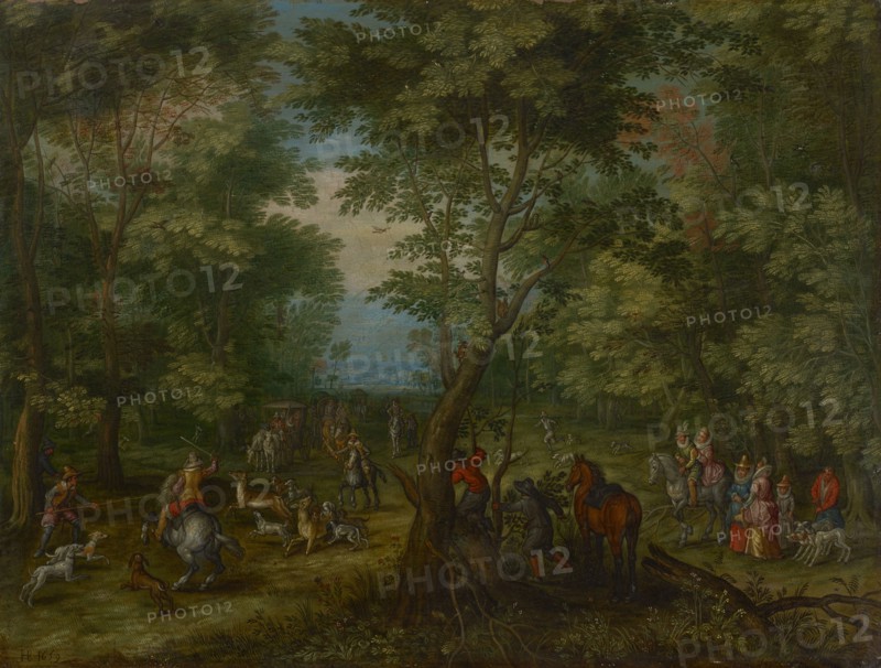 Deer hunting, oil on copper, 38.5 x 48 cm, monogrammed and dated in the lower left corner: IHB 1659, Monogrammist IHB, 17. Jh.