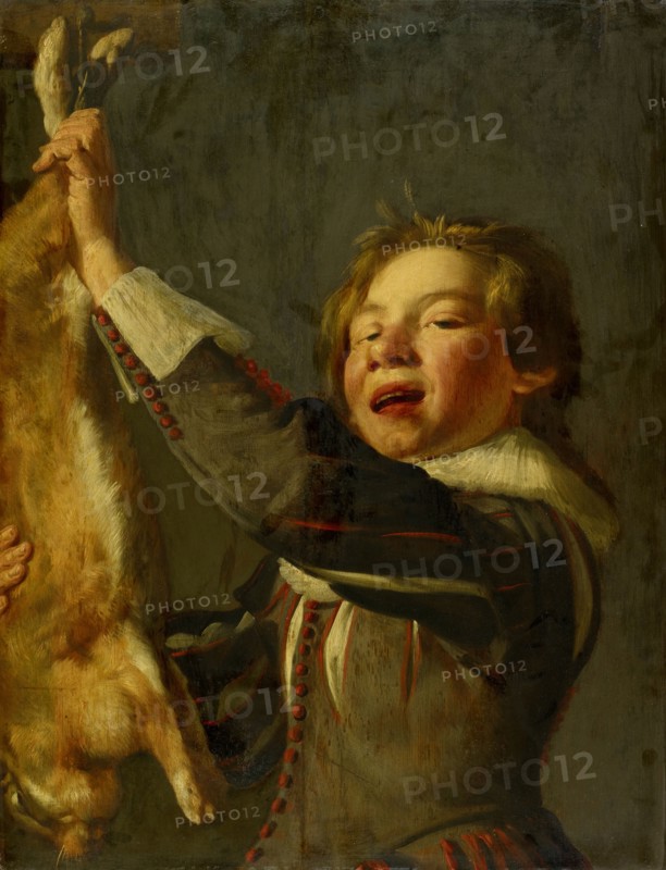 Boy with dead rabbit, oil on oak wood, 65 x 50 cm, unsigned, Frans Hals, (Umkreis / circle), Antwerpen 1581/85–1666 Haarlem