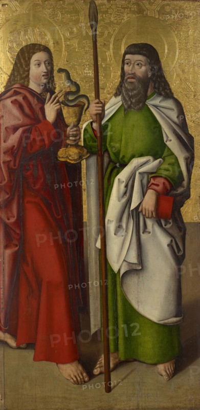 Apostle John and Matthew (inside), Lactatio of St. Bernard of Clairvaux (outside), c. 1490, mixed media on wood, 158 x 77.5 cm, unmarked, Süddeutscher Meister, 15. Jh.