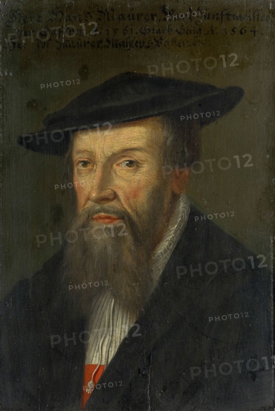 Portrait of Hans Murer, c. 1580-1620, oil on panel, 27.5 x 19 cm, unsigned., Above: Mr. Hans Maurer., Ward zunftmeister, Saffren A °., 1561. Died Blessed A. ° 1564., Hr: Jos Maurer, Mahler's Vatter., [illegible: etc.?], Christoph Murer, (zugeschrieben / attributed to), Zürich 1558–1614 Winterthur