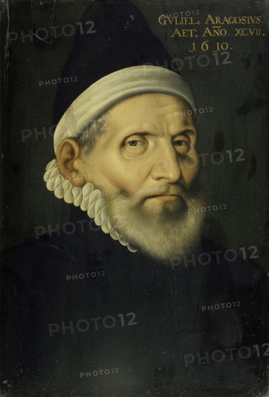 Portrait of the medical professor Wilhelm Aragosius from Toulouse, 1610 (?), Oil on panel, 38.5 x 26.5 cm, unsigned., Top right: GVLIEL., ARAGOSIVES., AET., AN, [N], O, ., XCVII., 1610., Hans Bock d. Ä., (?), Zabern/Elsass um 1550/52–1624 Basel