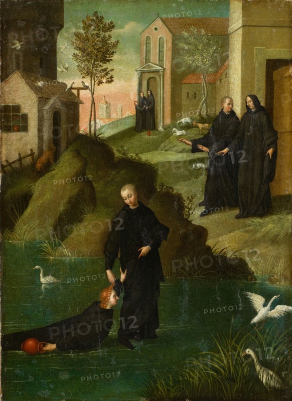 The hl., Maurus saves the hl., Placidus from the water, mixed media on canvas, 37.2 x 26.9 cm, unmarked, Benvenuto Garofalo, (?), Ferrara 1481–1559 Ferrara