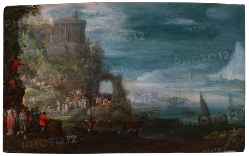 Seascape with Healing of the Possessed, Oil on Copper, 11.5 x 19 cm, Unmarked, Jan Brueghel d. Ä., Brüssel 1568–1625 Antwerpen
