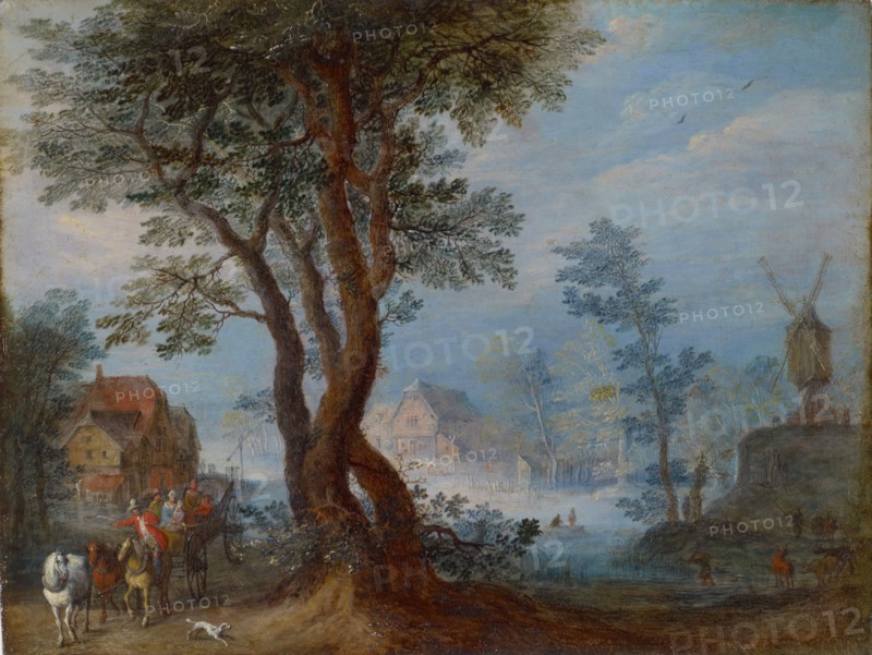 Village landscape with staffage, oil on copper, 14.5 x 19.5 cm, unsigned, Jan Brueghel d. Ä., Brüssel 1568–1625 Antwerpen