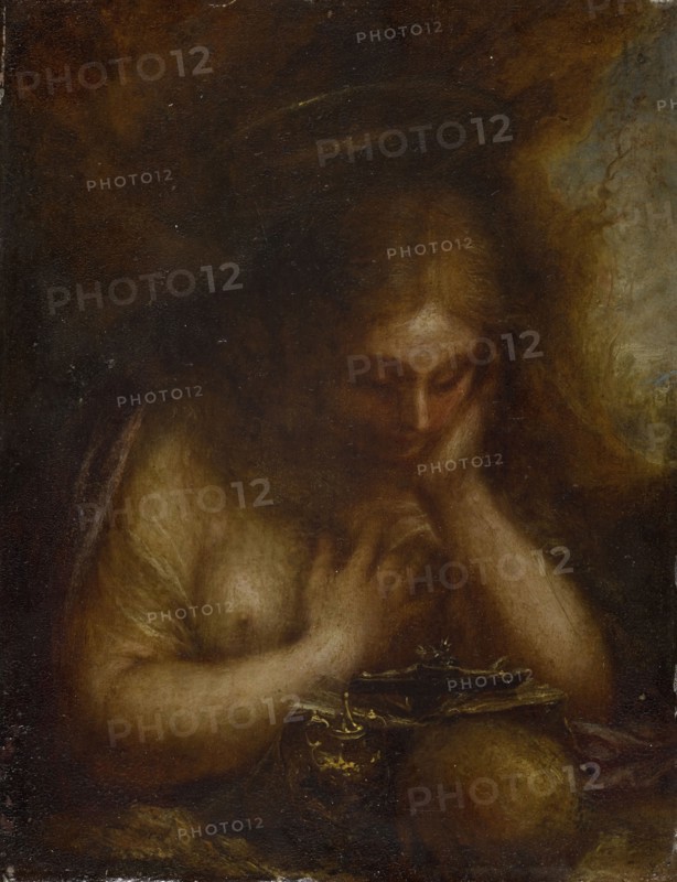 Pending Magdalena, 17th Century (?), Oil on copper, 16.9 x 13.4 cm, Unmarked, Italienischer Meister, 17. Jh.