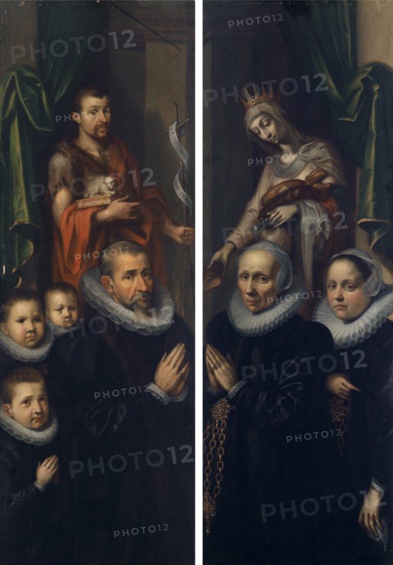 The hl., John the Baptist and the St., Elisabeth with donor portraits, c. 1590/1610, oil on panel, 89 x 31.5 cm, unsigned, Geldorp Gortzius, (zugeschrieben / attributed to), Löwen 1553–1616 Köln