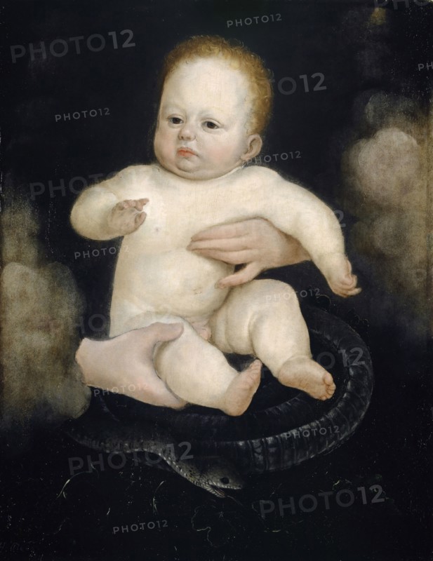 Christ Child from the Solothurn Madonna, before 1587, oil on lime wood, 35 x 27.5 cm, unsigned, Hans Bock d. Ä., Zabern/Elsass um 1550/52–1624 Basel, Hans Holbein d. J., (Kopie nach / copy after), Augsburg um 1497/98–1543 London