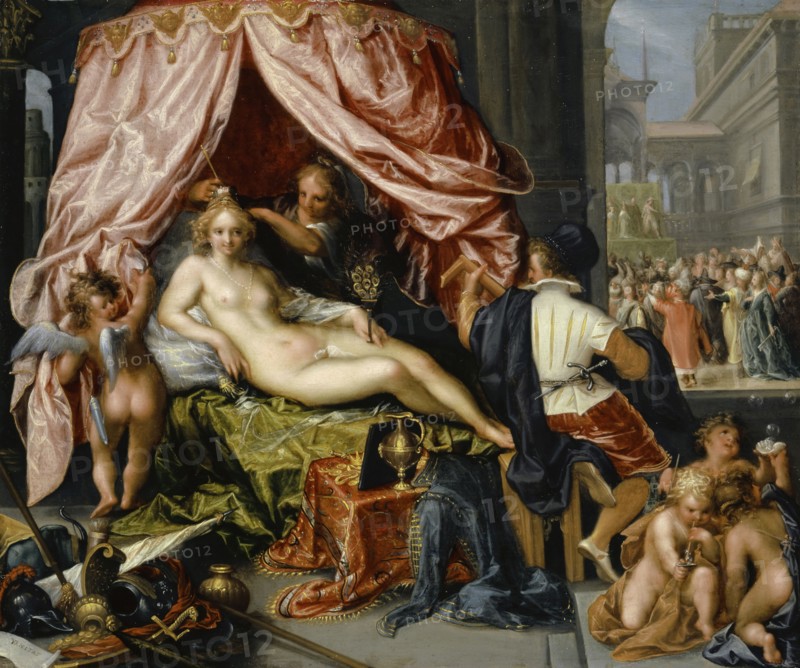 Allegory of Vanity, 1600, oil on oak, 36.4 x 43.5 cm, Signed and dated right above the three putti with the bubbles Peter Isaac f., 1600 (heavily faded), Pieter Isaacsz., Helsingør 1569–1625 Helsingør
