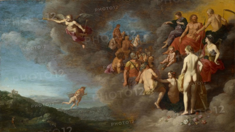 Psyche is worn by Hermes in the Olympus, oil on oak, 40 x 70.5 cm, monogrammed lower right: C P, Cornelis van Poelenburg (Poelenburch), Utrecht (?) 1594/95–1667 Utrecht