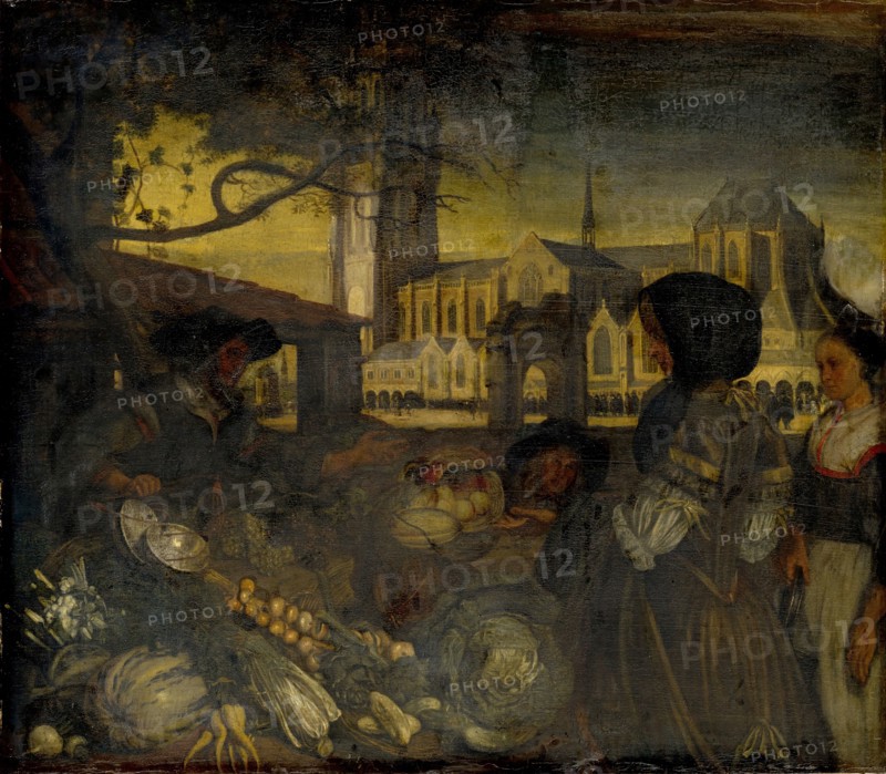 Vegetable Market in Amsterdam, around 1675, oil on canvas, 71 x 80.5 cm, unsigned, Emanuel de Witte, (Art (?) / style of (?)), Alkmaar um 1617–1691/92 Amsterdam