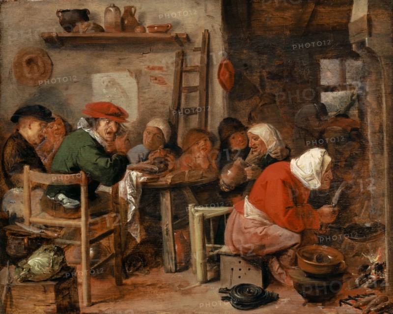 Pancake baker, 1630s, oil on oak, 28.9 x 36.3 cm, monogrammed on the wooden block bottom left: a., B. (hard to read), Adriaen Brouwer, Oudenaerde 1605/06–1638 Antwerpen
